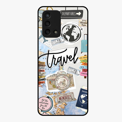 Wanderlust Journal Glass Case showing flat back view with travel inspired artwork and glossy glass finish.