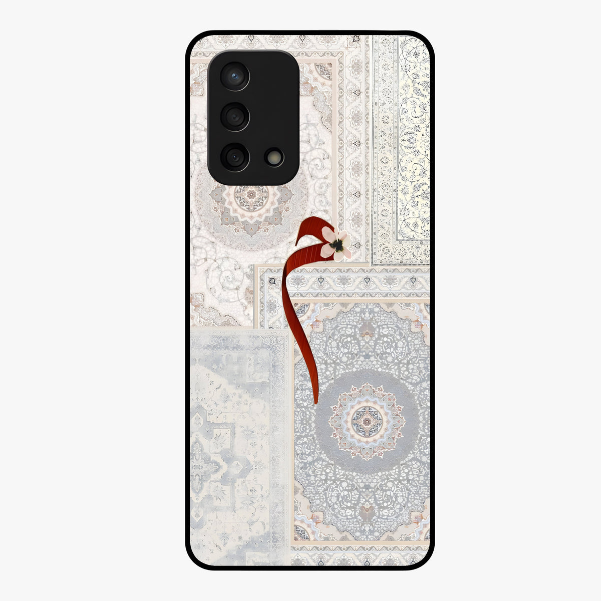 White Aesthetic Bow Glass Case showing flat back view with minimal bow artwork and glossy glass finish.