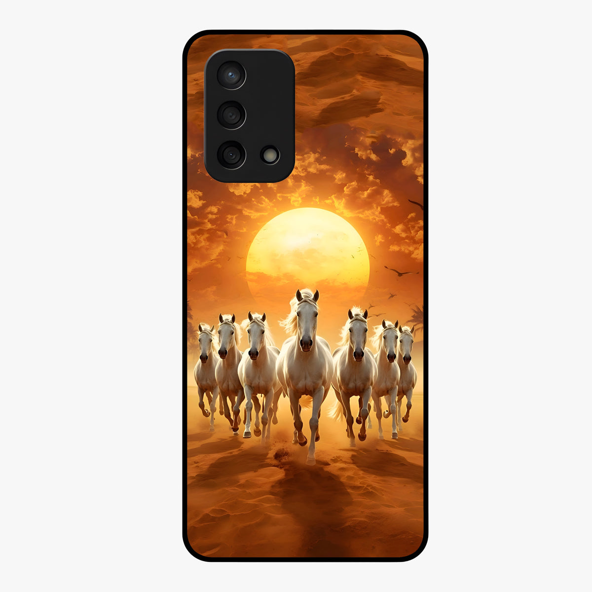 Wild Sunset Majesty Glass Case showing flat back view with majestic sunset landscape artwork and glossy glass finish.
