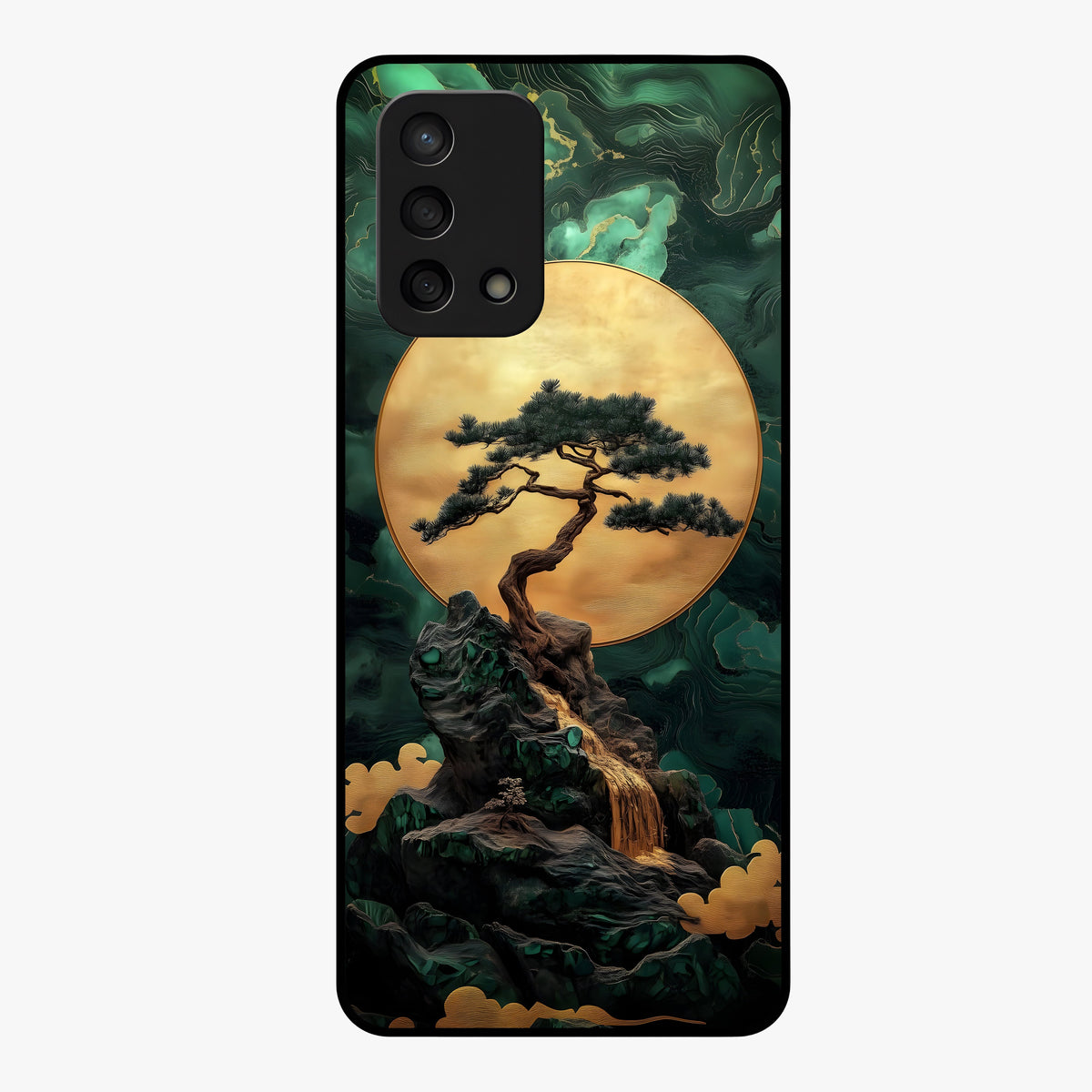 Zen Moon Rise Glass Case showing flat back view with calm moonrise artwork and glossy glass finish.