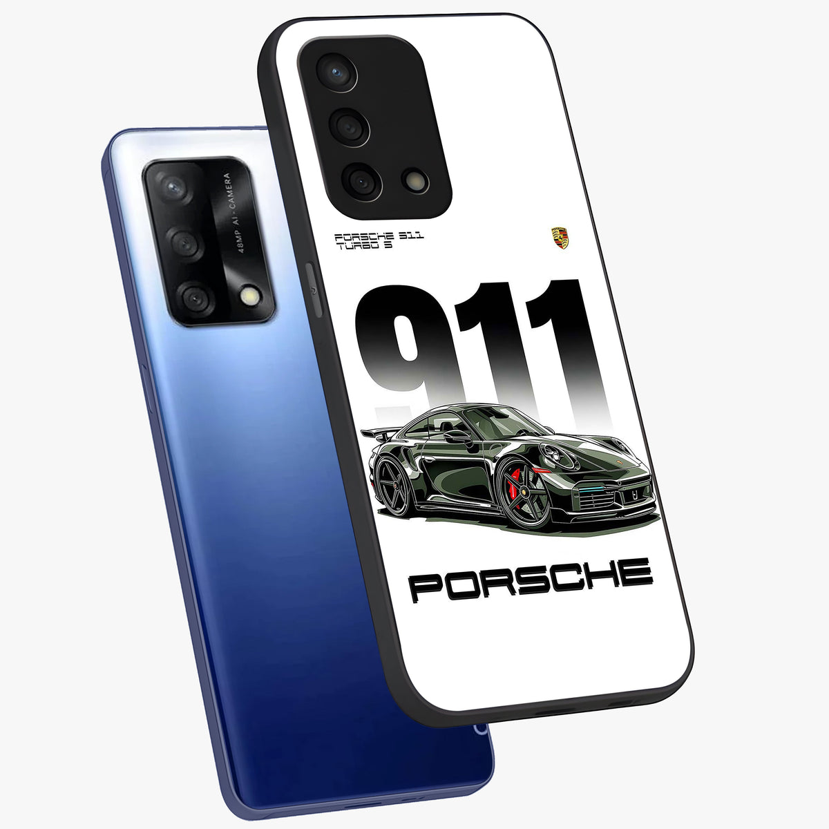 911 Turbo Dominance Glass Case displayed in premium angled mockup highlighting sporty car illustration and sleek glass surface.