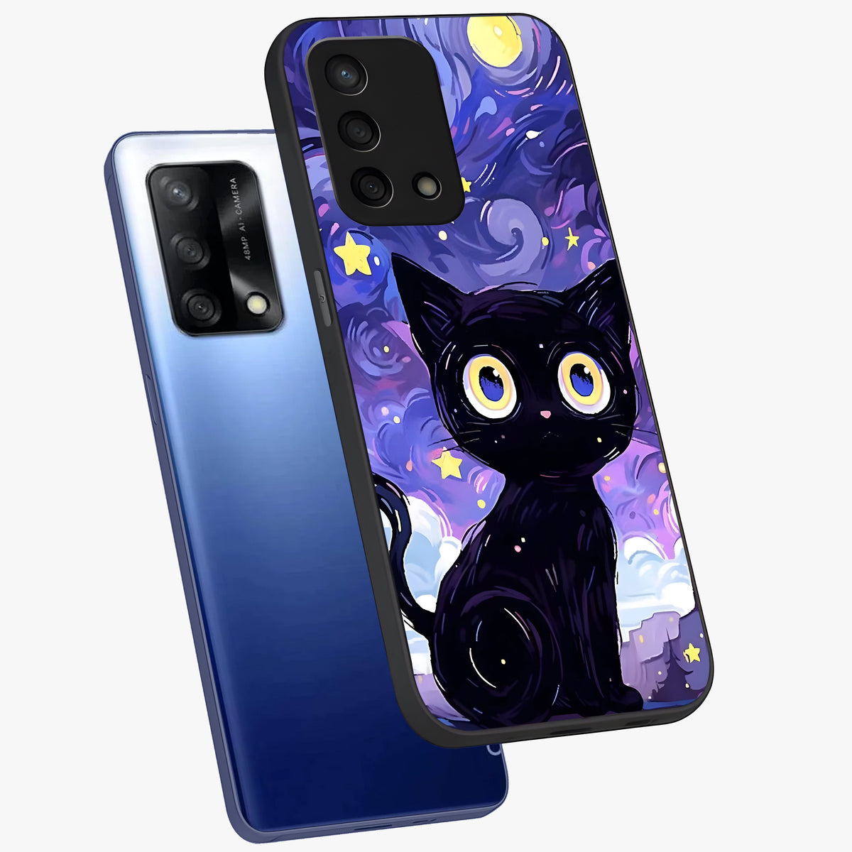 Abstract Cat Art Glass Case displayed in angled mockup highlighting modern abstract cat artwork and sleek glass surface.