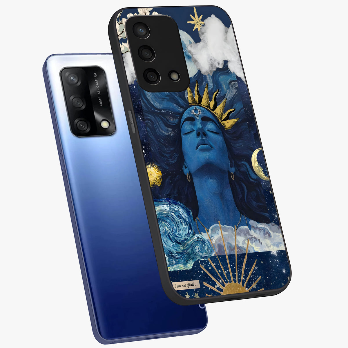 Aesthetic Lord Shiva Glass Case displayed in angled mockup highlighting spiritual Shiva illustration and sacred aesthetic design.