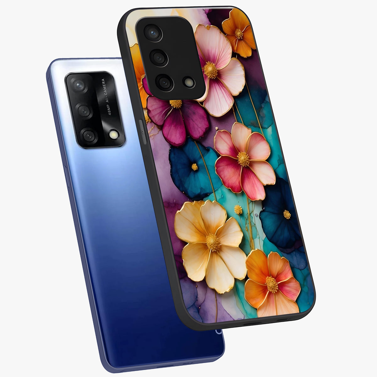 Artlyn Grace Flower Pattern Glass Case displayed in angled mockup highlighting delicate flower pattern design and smooth glass surface.