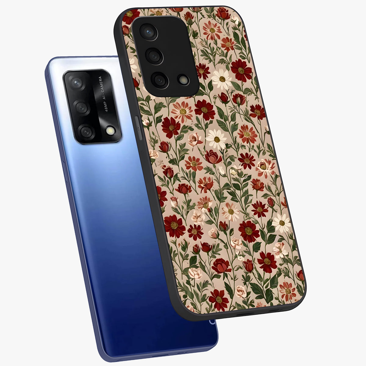 Biege Flower With Leaf Glass Case displayed in angled mockup highlighting minimal floral leaf design and elegant aesthetic.