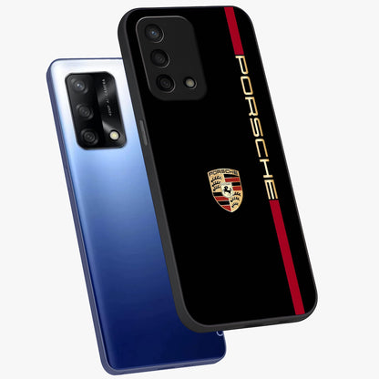 Black Minimal Porsche Glass Case displayed in angled mockup highlighting modern minimal car illustration and clean aesthetic design.