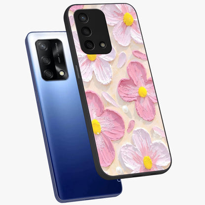 Blush Bloom Texture Glass Case displayed in angled mockup highlighting subtle bloom pattern with aesthetic pastel design.