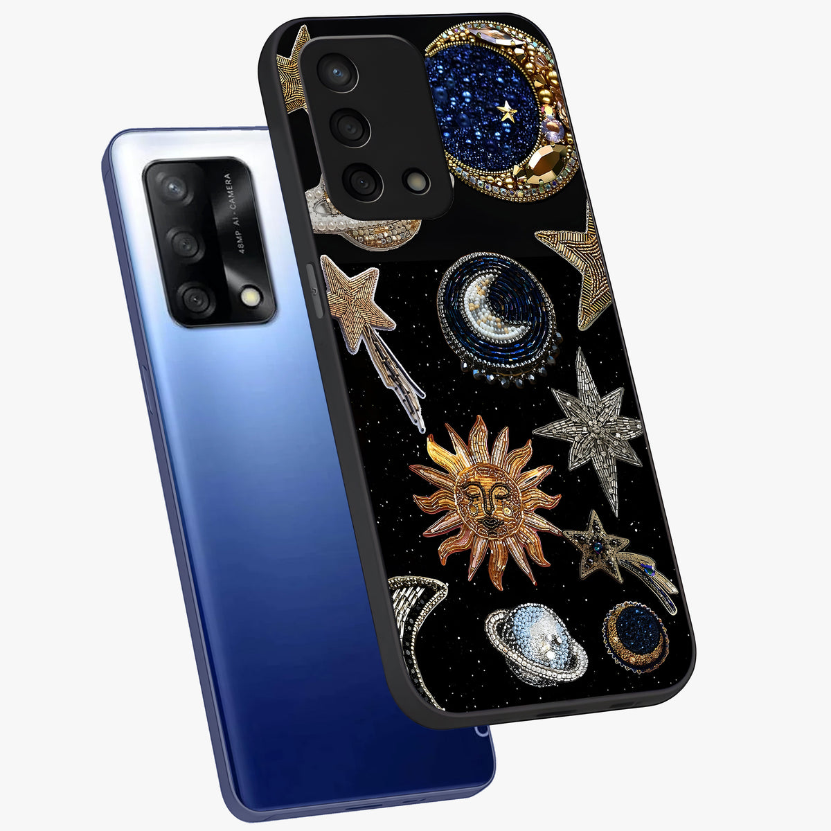 Celestial Gem Constellations Glass Case displayed in angled mockup highlighting gemstone inspired constellation design.