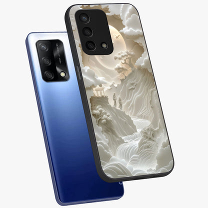 Celestial Origami Glass Case displayed in angled mockup highlighting geometric origami design with cosmic aesthetic theme.