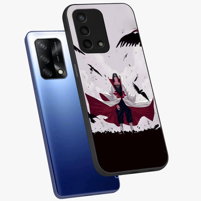 Crimson Crow Ascension Glass Case displayed in angled mockup highlighting powerful crow illustration with dark crimson aesthetic.
