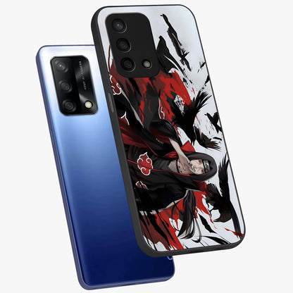 Crimson Crow Illusion Glass Case displayed in angled mockup highlighting mysterious crow graphic with dark aesthetic style.