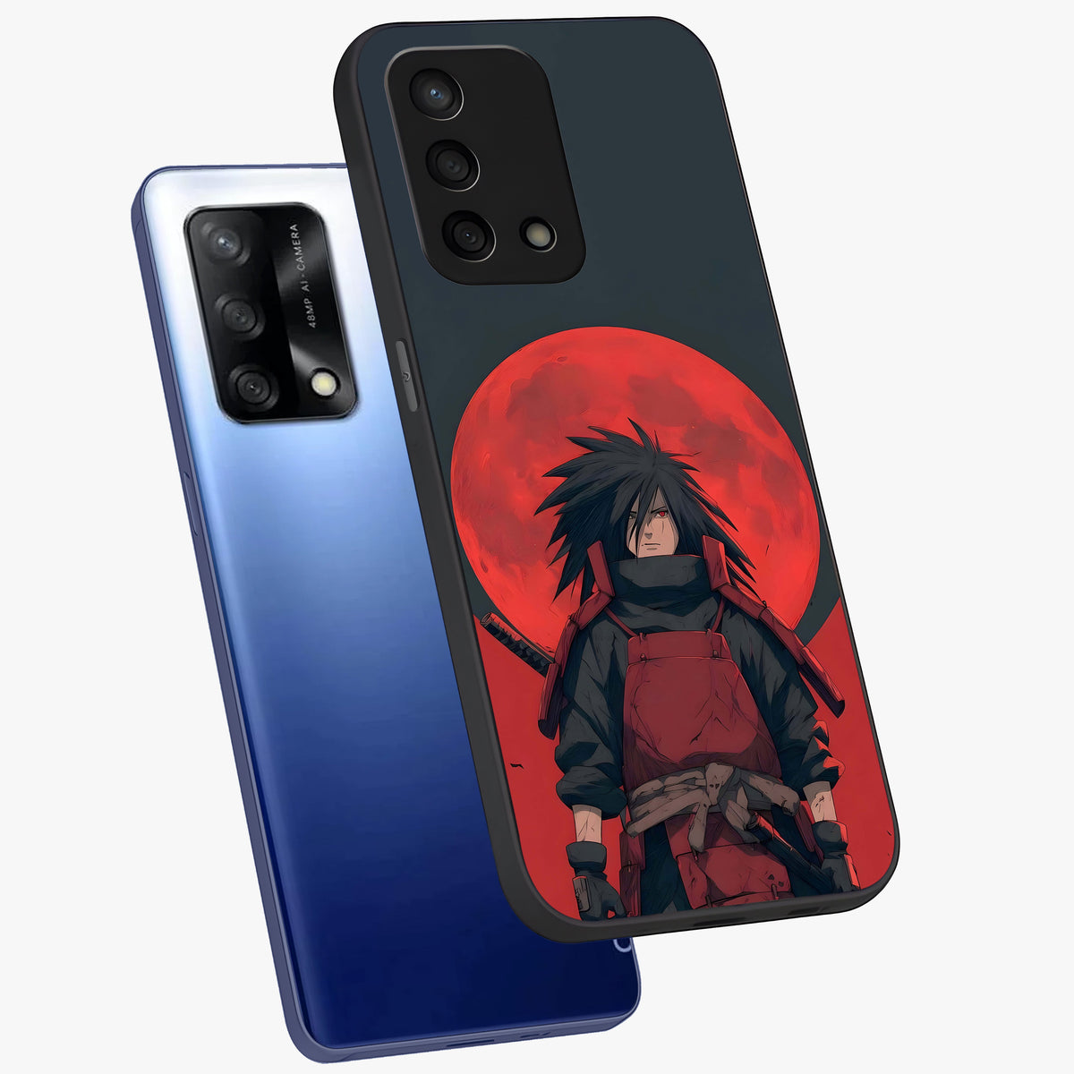 Crimson Moon Warlord Glass Case displayed in angled mockup highlighting dramatic crimson moon design with fantasy aesthetic.