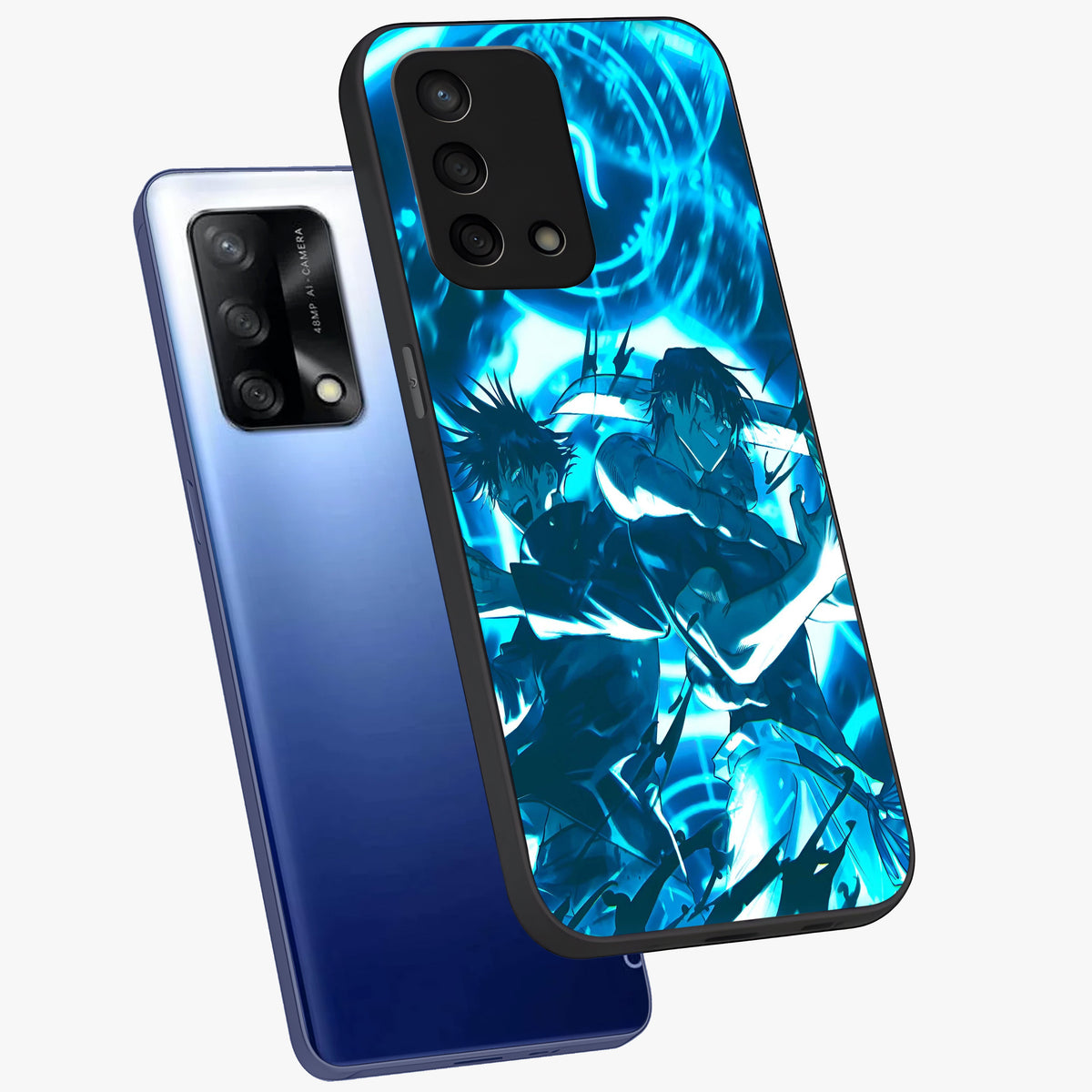Cursed Energy Clash Glass Case displayed in angled mockup highlighting powerful battle inspired graphic with anime style aesthetic.