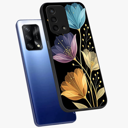 Delicate Multicolor Flowers Glass Case displayed in angled mockup highlighting colorful flower pattern with soft aesthetic style.
