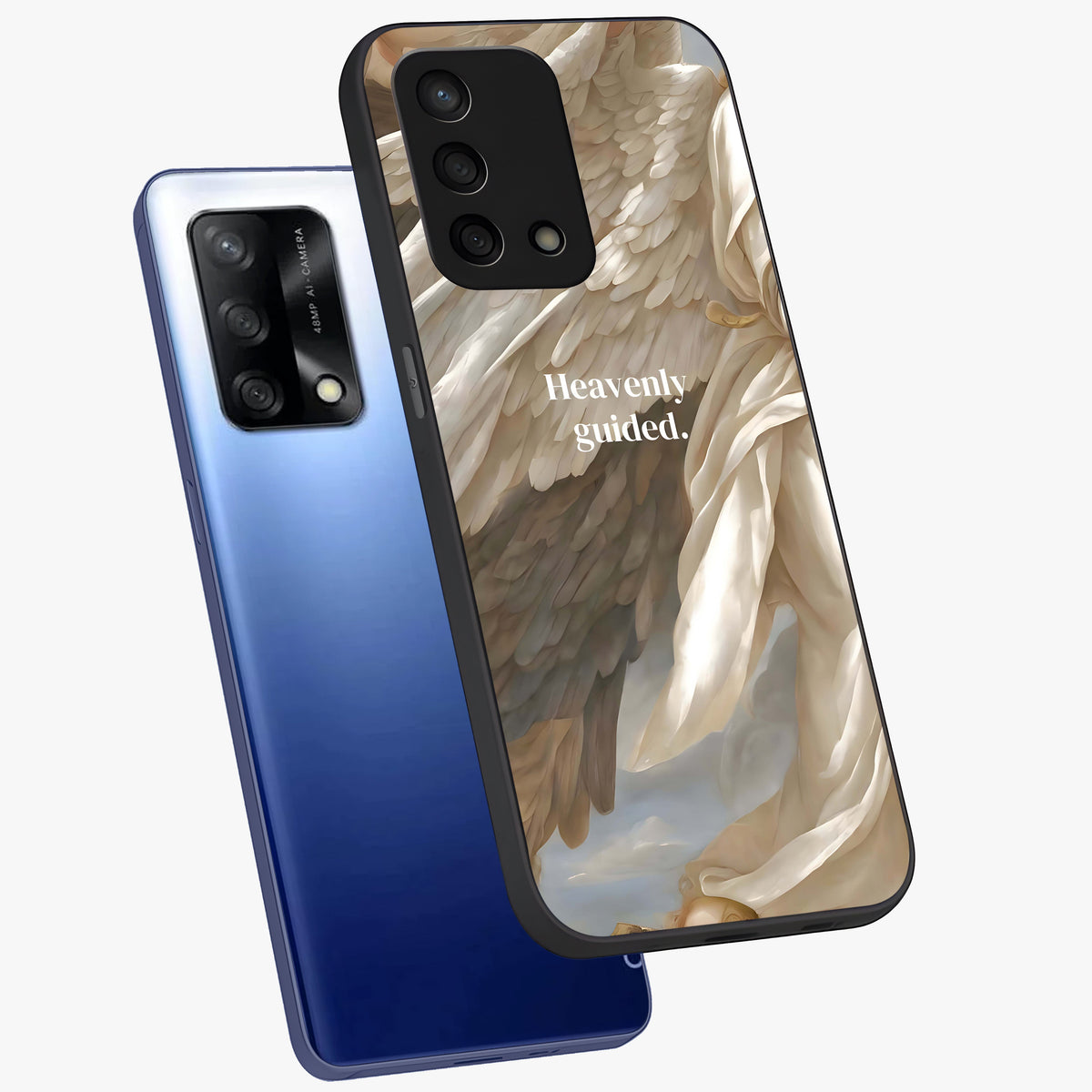 Divine Winged Grace Glass Case displayed in angled mockup highlighting graceful wing design with divine aesthetic style.
