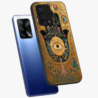 Ethereal Evil Eye Glass Case displayed in angled mockup highlighting protective evil eye symbol with spiritual aesthetic design.