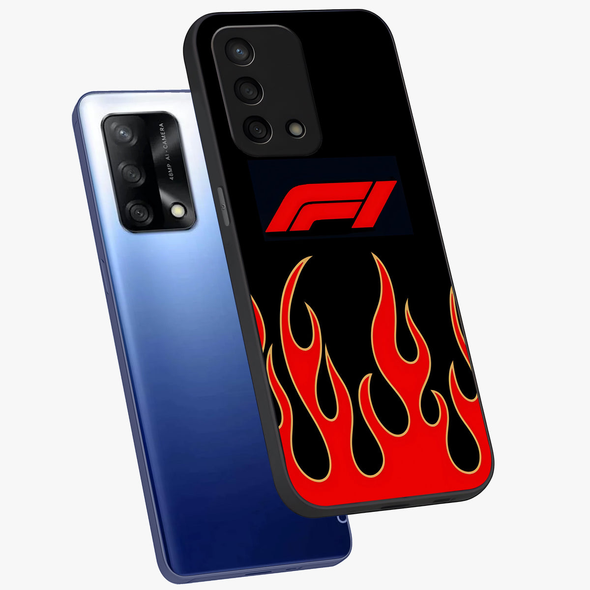 Fire F11 Glass Case displayed in angled mockup highlighting bold fire inspired graphic with energetic aesthetic style.