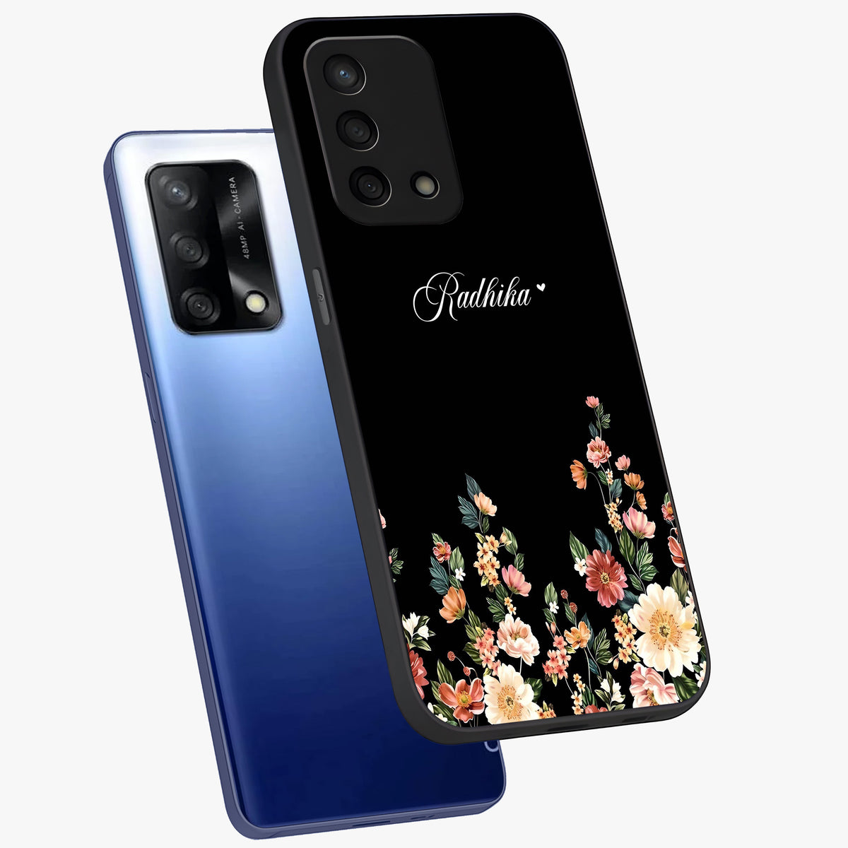 Floral Design With a Custom Personalized Name Glass Case displayed in angled mockup highlighting elegant floral pattern with custom name feature.