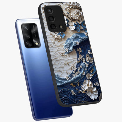 Floral Wave Origami Glass Case displayed in angled mockup highlighting geometric origami flower design with modern aesthetic style.