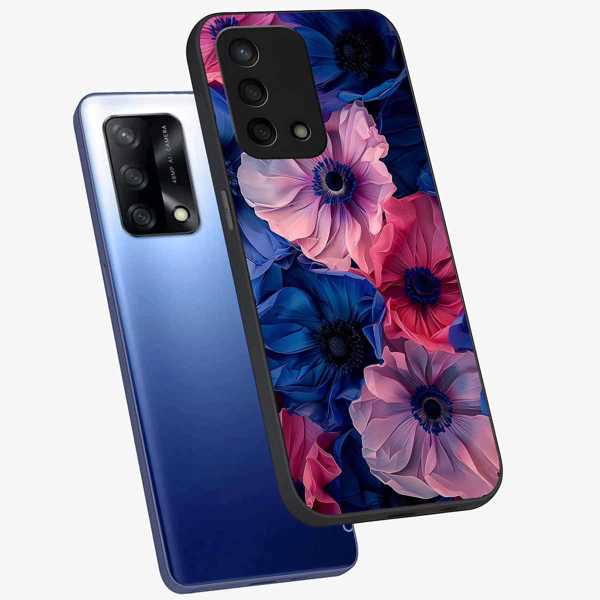 Flower Paper Art Pattern Glass Case displayed in angled mockup highlighting layered paper flower design with artistic aesthetic.