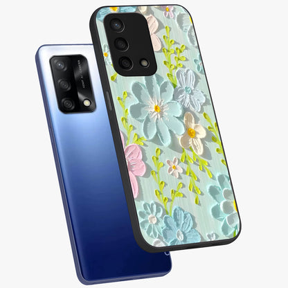 Frosted Petal Garden Glass Case displayed in angled mockup highlighting delicate flower petal design with calm garden aesthetic.