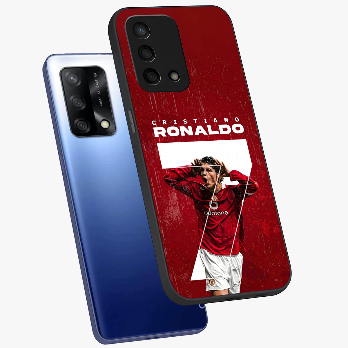 Goal Celebration Legacy Glass Case displayed in angled mockup highlighting energetic sports celebration design with bold athletic theme.