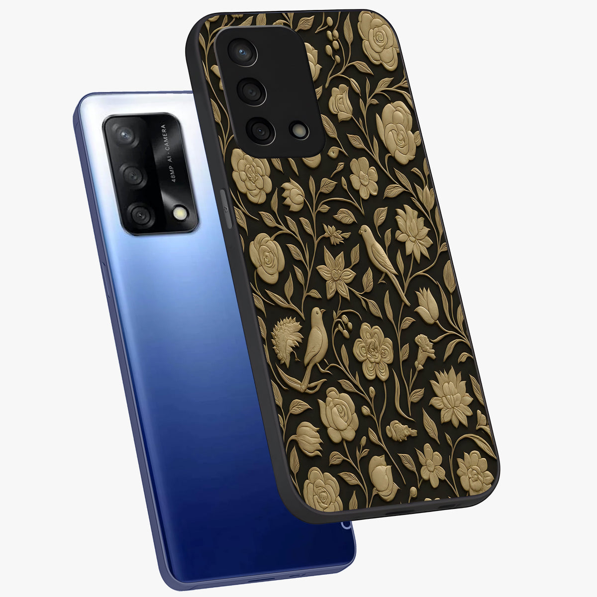 Golden Evil Eye Mandala Glass Case displayed in angled mockup highlighting protective evil eye symbol with golden mandala design.