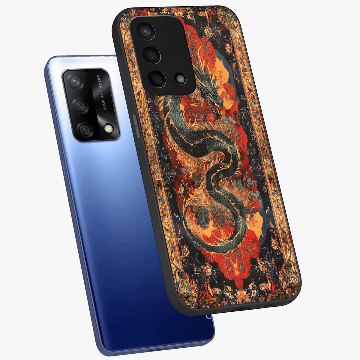 Inferno Dragon Soul Glass Case displayed in angled mockup highlighting powerful dragon illustration with inferno aesthetic.