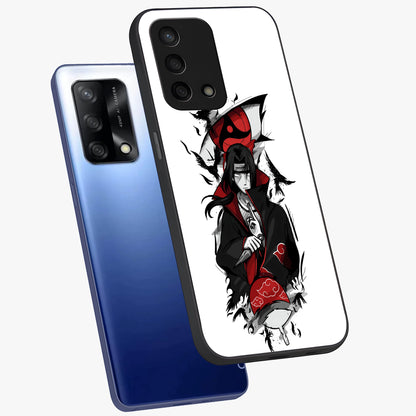 Itachi Limited Edition Naruto Anime Glass Case displayed in angled mockup highlighting dramatic anime illustration with bold action aesthetic.