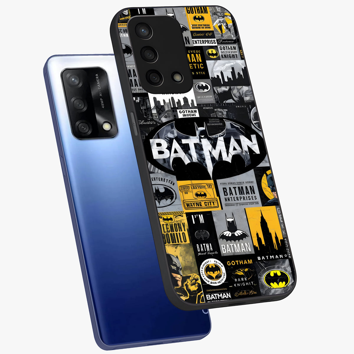 Knight Gotham Rise Glass Case displayed in angled mockup highlighting powerful knight silhouette design with dramatic aesthetic.