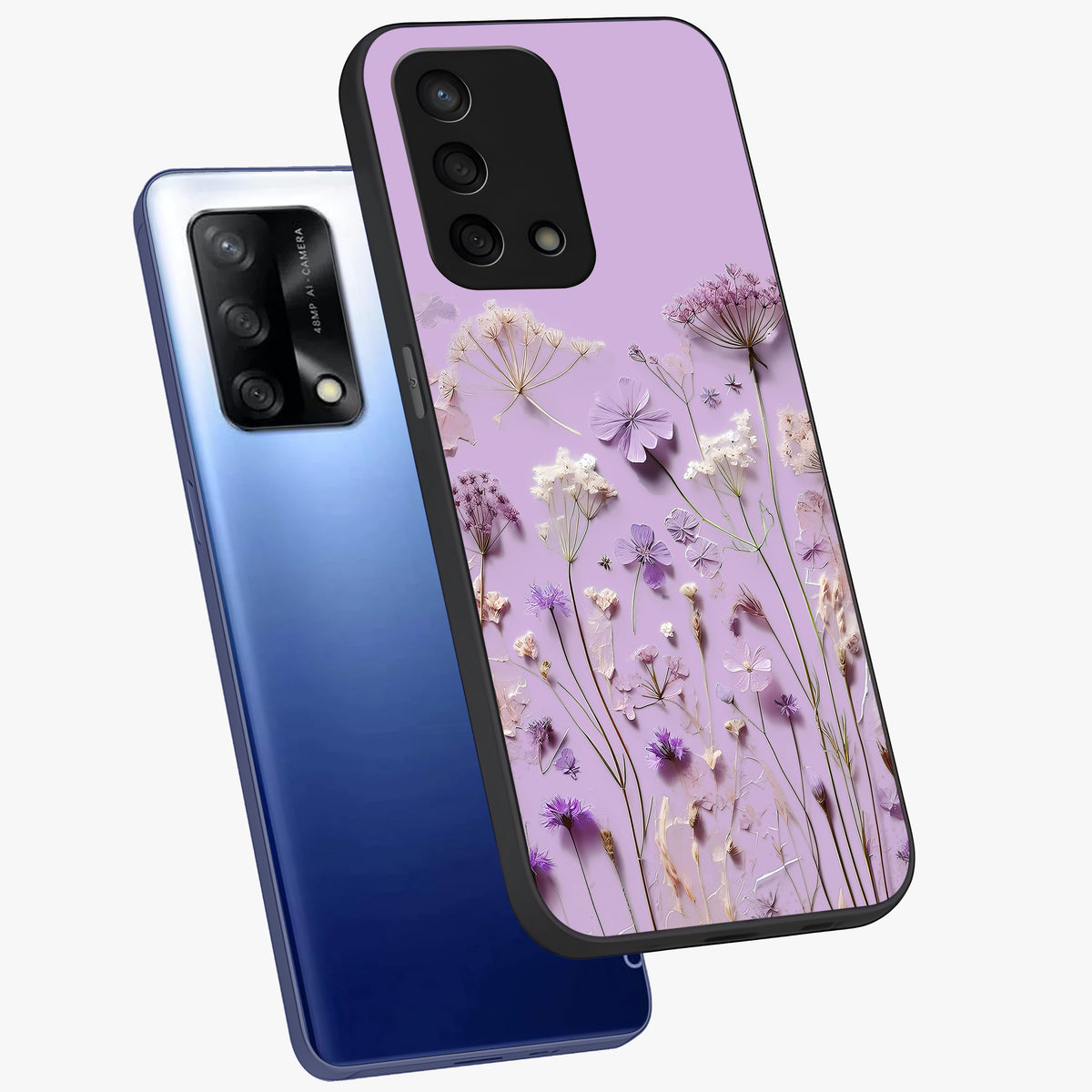 Lavender Blossom Dream Glass Case displayed in angled mockup highlighting dreamy lavender flower design with calming aesthetic style.