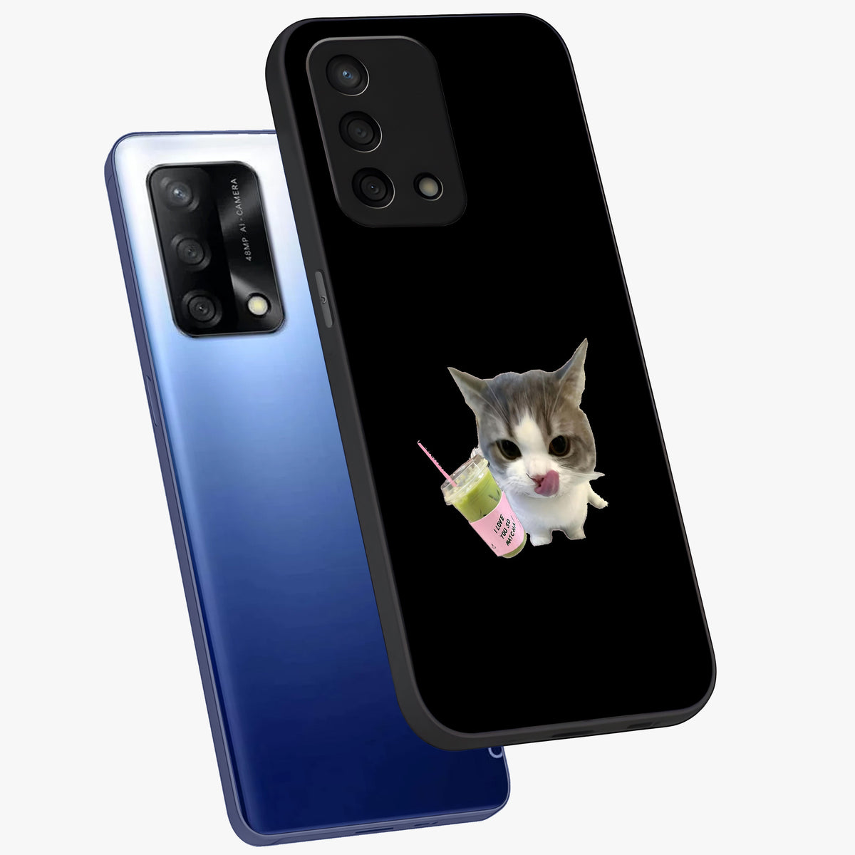 Matcha Cat Style Glass Case displayed in angled mockup highlighting playful feline design with pastel matcha aesthetic.