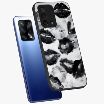 Midnight Kiss Marks Glass Case displayed in angled mockup highlighting playful romantic design with bold midnight aesthetic.