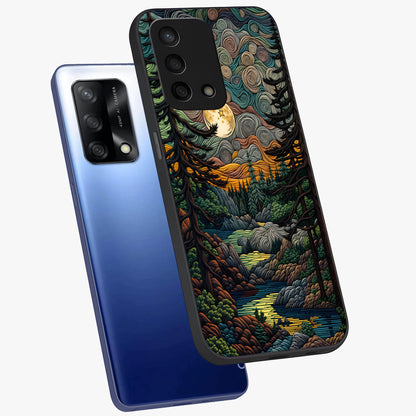 Moonlight Forest Dream Glass Case displayed in angled mockup highlighting dreamy forest design with glowing moon aesthetic.