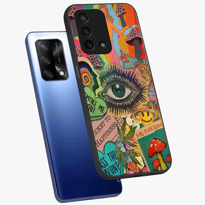 Mystic Eye Wonderland Glass Case displayed in angled mockup highlighting magical eye illustration with dreamy aesthetic.