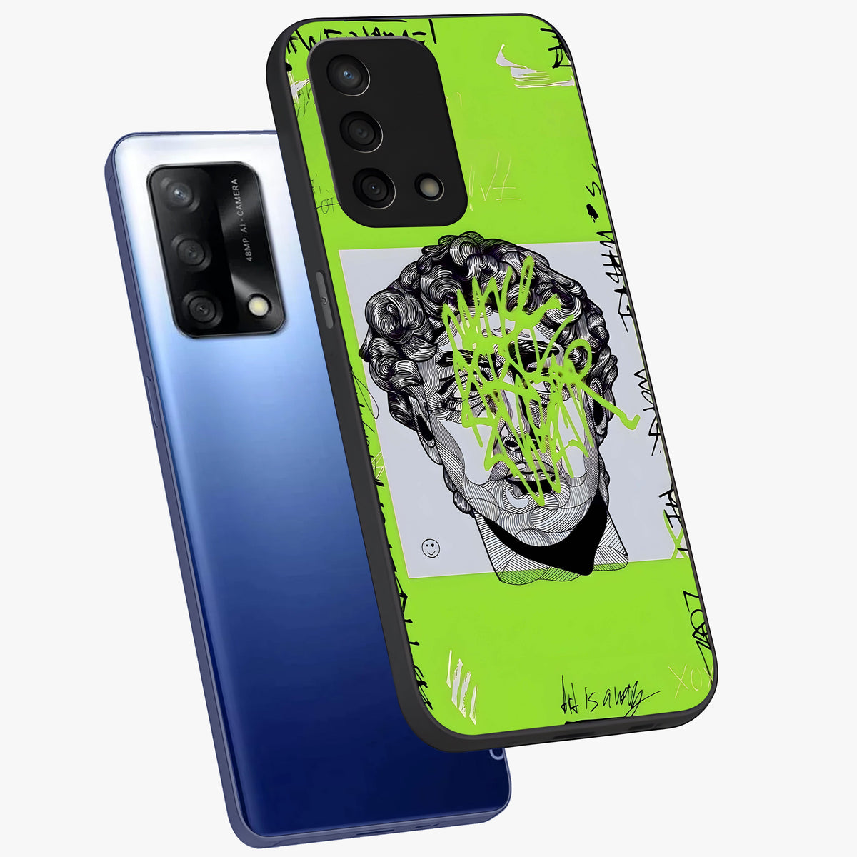 Neo Graffiti Rebellion Glass Case displayed in angled mockup highlighting urban street art design with rebellious aesthetic.