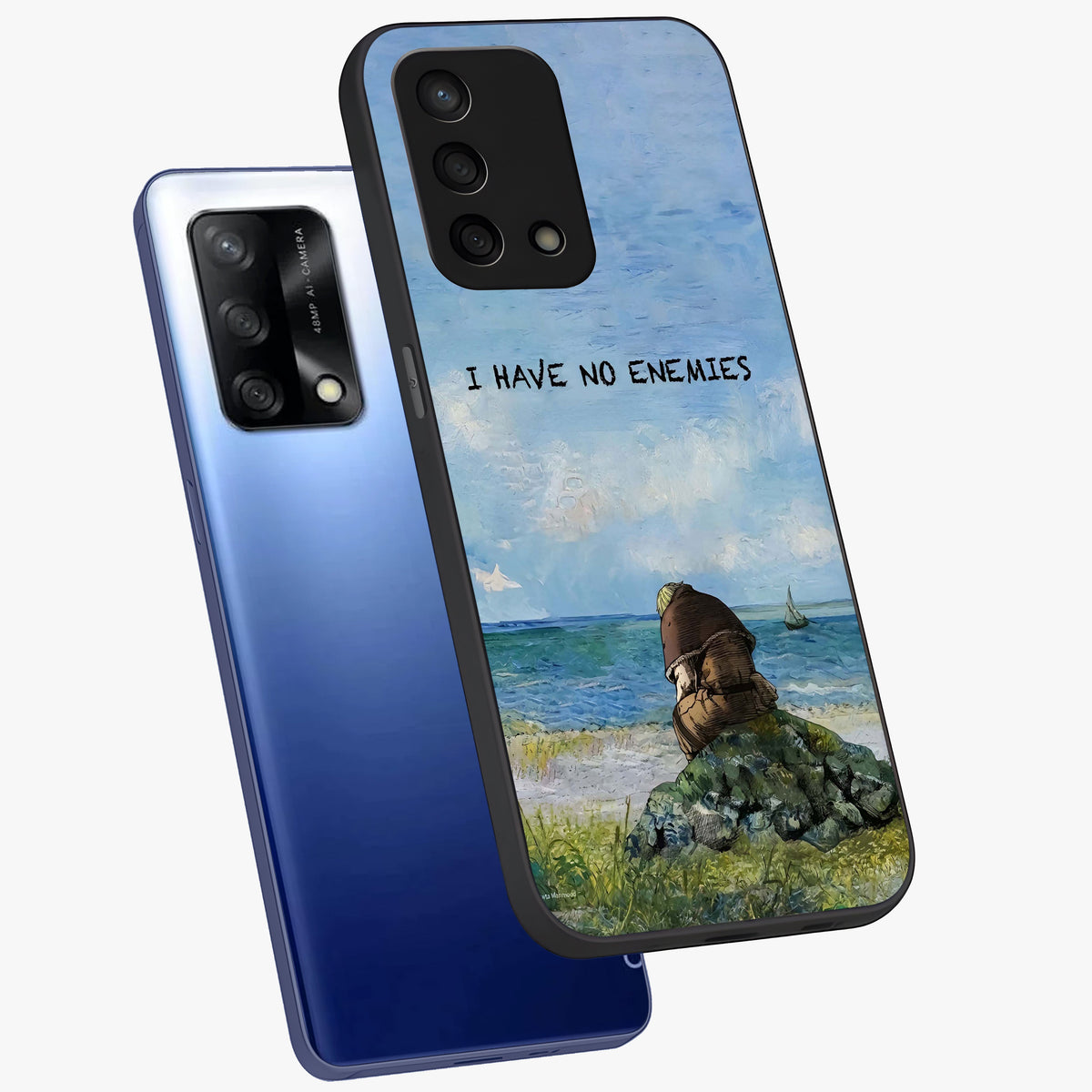 Peace Beyond War Glass Case displayed in angled mockup highlighting meaningful message design with artistic aesthetic style.
