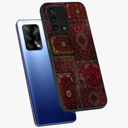 Persian Velvet Tale Glass Case displayed in angled mockup highlighting ornate textile inspired design with royal aesthetic.