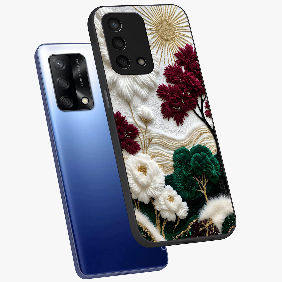 Radiant Bloom Elegance Glass Case displayed in angled mockup highlighting graceful floral design with radiant aesthetic style.