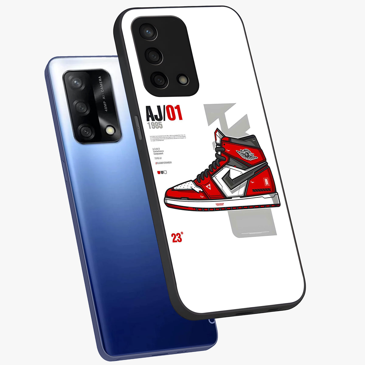 Retro Sneaker Blueprint Glass Case displayed in angled mockup highlighting detailed shoe design with sporty retro aesthetic.