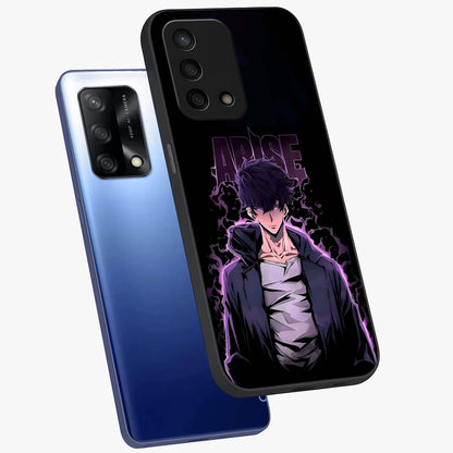 Shadow Monarch Awakening Glass Case displayed in angled mockup highlighting dramatic shadow warrior design with fantasy aesthetic.