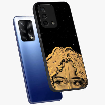 Shri Krishna Art Glass Case displayed in angled mockup highlighting spiritual Krishna illustration with divine aesthetic.