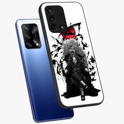 Uchiha Shadow Throne Glass Case displayed in angled mockup highlighting glowing aquatic design with celestial aesthetic.