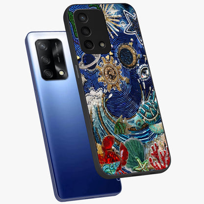Universe Underwater Spark Glass Case displayed in angled mockup highlighting glowing aquatic design with celestial aesthetic.