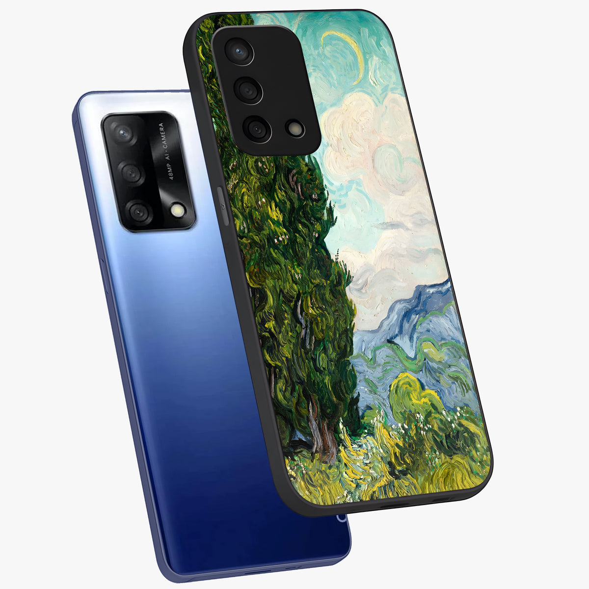 Van Gogh Vintage Art Glass Case displayed in angled mockup highlighting textured brushstroke design with classic aesthetic.