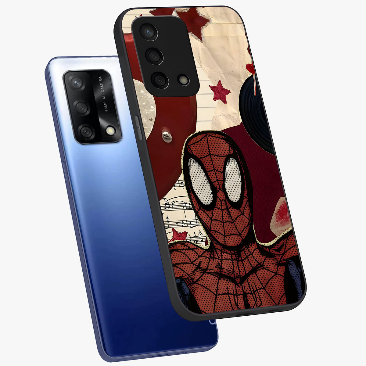 Web Warrior Vibes Glass Case displayed in angled mockup highlighting dynamic web design with comic style aesthetic.