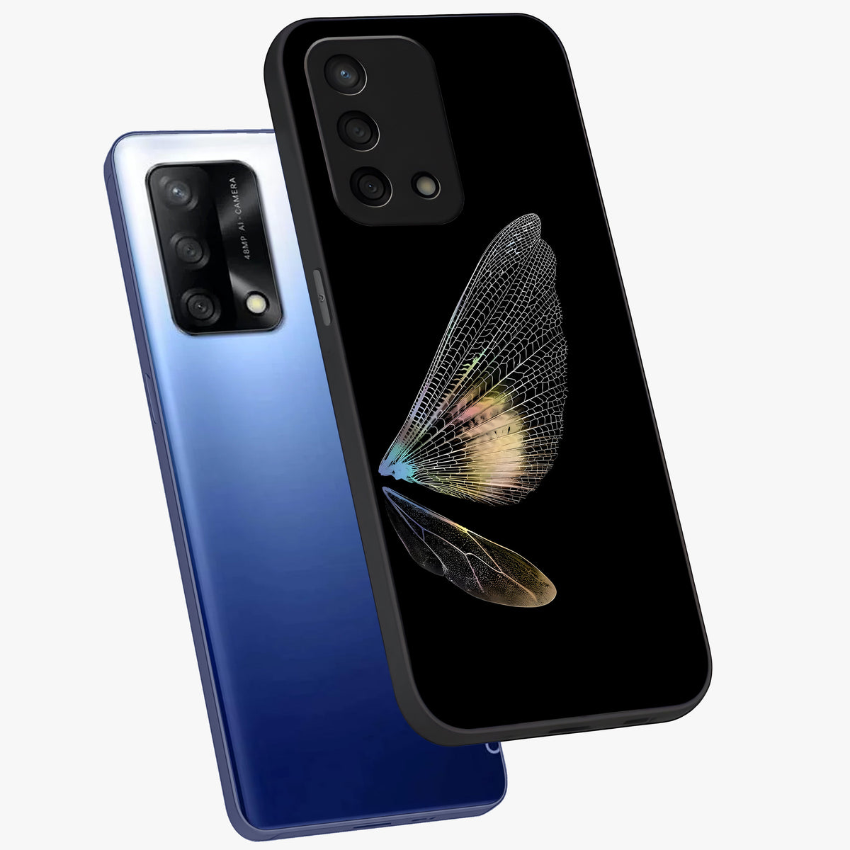 Whispers Of Wings Glass Case displayed in angled mockup highlighting soft feather design with celestial aesthetic style.