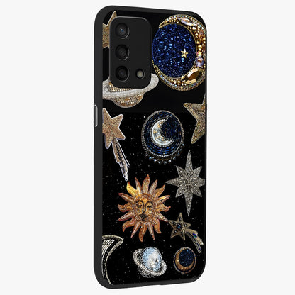 Celestial Gem Constellations Glass Case upright view showcasing cosmic constellation artwork with celestial aesthetic style.