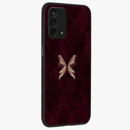 Crimson Fade Butterfly Glass Case upright view showcasing graceful butterfly artwork with soft crimson fade effect.
