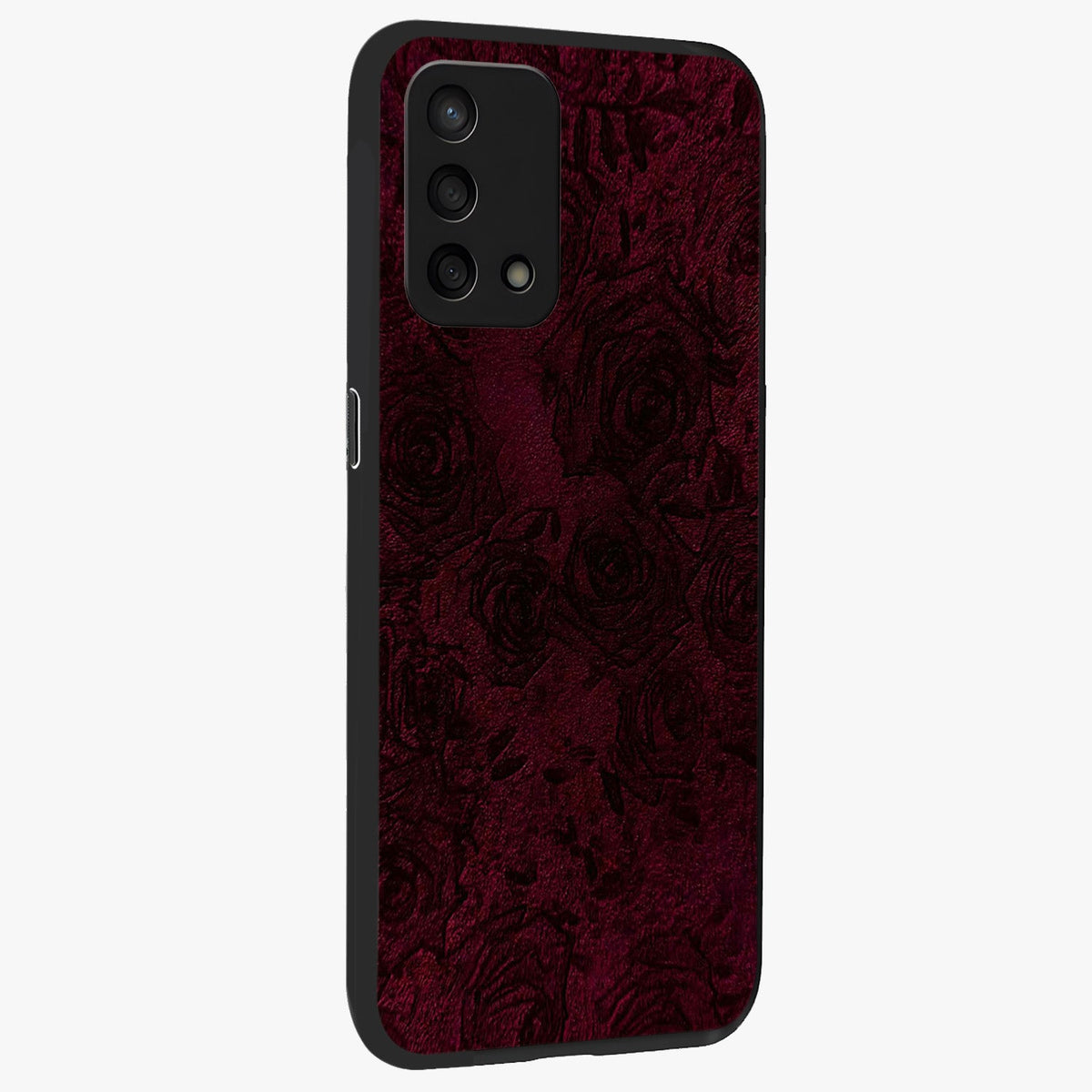 Crimson Fade Flow Glass Case upright view showcasing dynamic crimson flow artwork with stylish abstract theme.